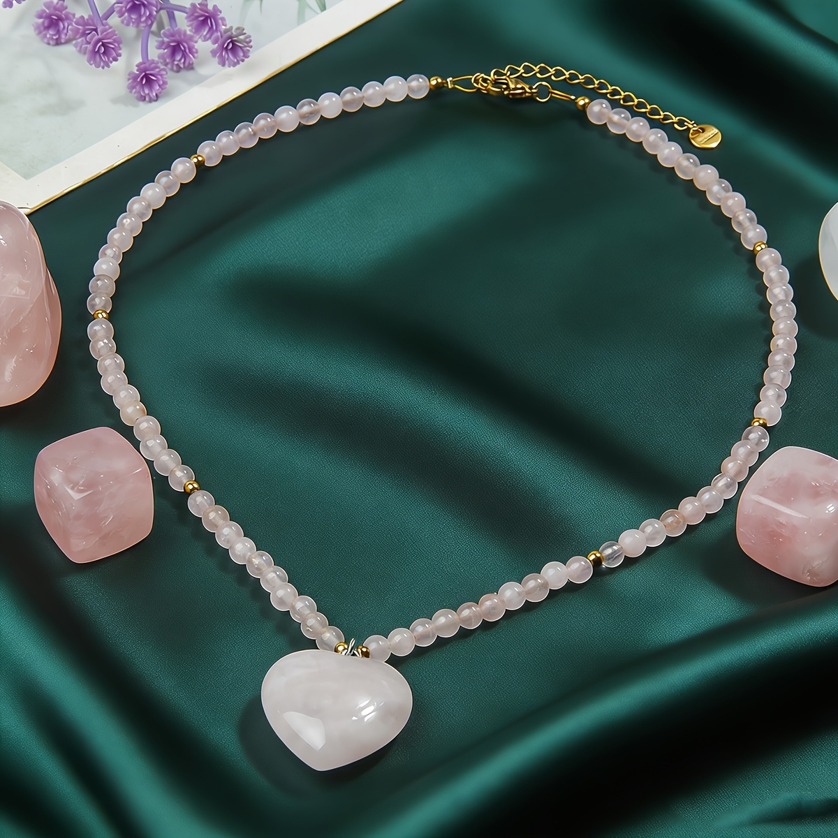 Bohemian Style White Crystal Heart Pendant Beaded Necklace